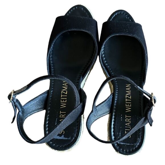 Stuart Weitzman Tia Espadrille Wedge Sandal in Black - Picture 8 of 17